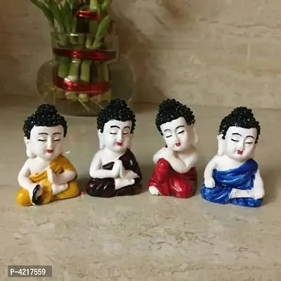 Luvcraft Colorful 4 Monks Buddha Figurines - for Home Decor| Office Decor| Christmas Decor| Diwali Decor| Vaastu Decor| Fengshui Decorative Showpiece - 6 cm  (Polyresin, Multicolor)-thumb0