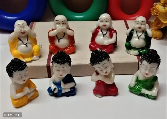 Luvcraft Colorful Set of 8 Baby Buddha and Laughing Buddha Figurines - for Home Decor| Office Decor| Chrismas Decor| Diwali Decor| Vaastu Decor| Fengshui Decorative Showpiece-thumb0
