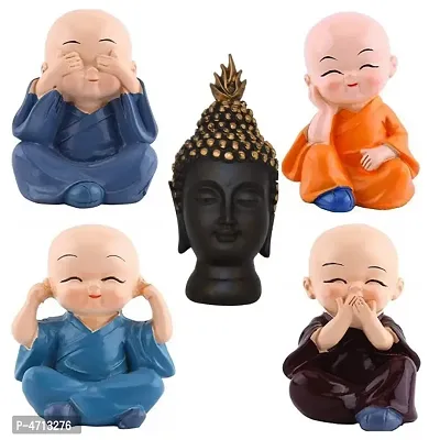 Set Luvcraft of 5 Multicolor Monks Buddha Figurines - for Home Decor| Office Decor| Chrismas Decor| Diwali Decor| Vaastu Decor| Fengshui Decorative Showpiece - 5 cm-thumb0
