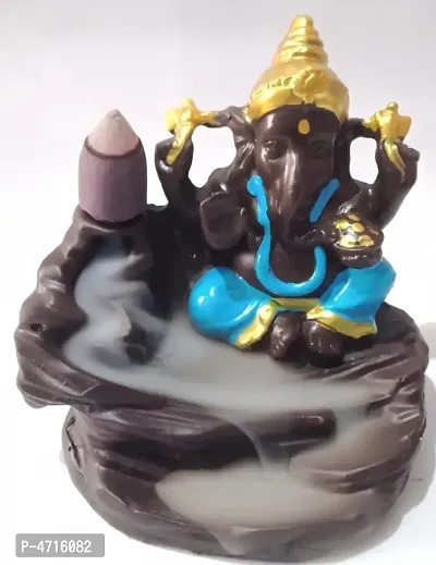 Luvcraft Backflow Incense Burner Lord Ganesha Emblem Auspicious and Success Cone Censer Home Decor Ganesha Stick Holders with 10 Backflow Cones Polyresin Incense Holder Set