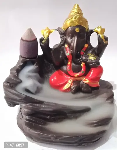 Luvcraft Backflow Incense Burner Lord Ganesha Emblem Auspicious and Success Cone Censer Home Decor Ganesha Stick Holders with 10 Backflow Cones Polyresin Incense Holder Set-thumb0