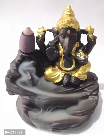 Luvcraft Backflow Incense Burner Lord Ganesha Emblem Auspicious and Success Cone Censer Home Decor Ganesha Stick Holders with 10 Backflow Cones Polyresin Incense Holder Set