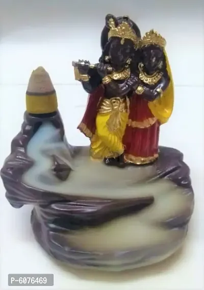 Lord Radha Krishna Statue Smoke Fountain Backflow Incense Holder Decorative Showpiece