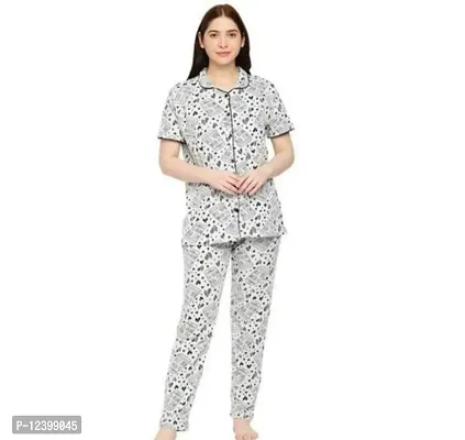 Stylish Fancy Cotton Blend Printed Top With Pyjama Set Night Dress For Women-thumb0