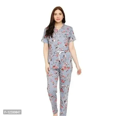 Stylish Fancy Cotton Blend Printed Top With Pyjama Set Night Dress For Women