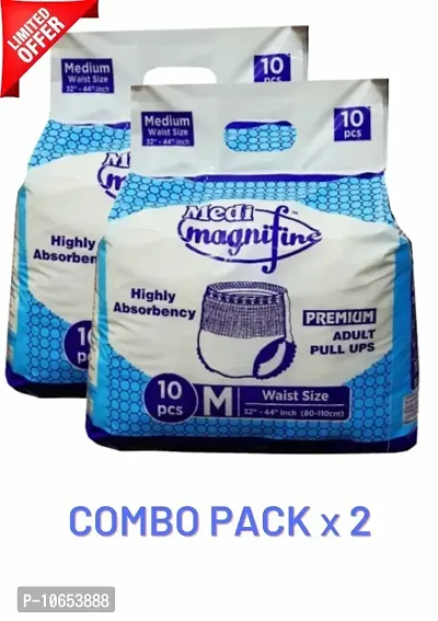 Medi-Magnifine Premium Adult Diapers(Combo pack of 2) | Pull UP Pants | Size M | 10 Pieces each-thumb0