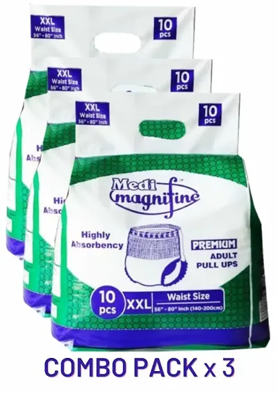 Medi-Magnifine Adult Diapers(Combo Pack of 3) | Premium Pull Up Pants | Size XXL | 10 Pieces in each Pack