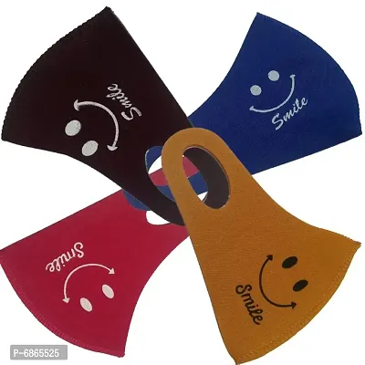 Smile smiley stretchable multi color face mask masks for men  women pack of 4