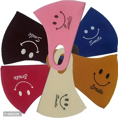 Smile face mask multi color good quality Anti pollution stretchable face masks pack of 6-thumb0