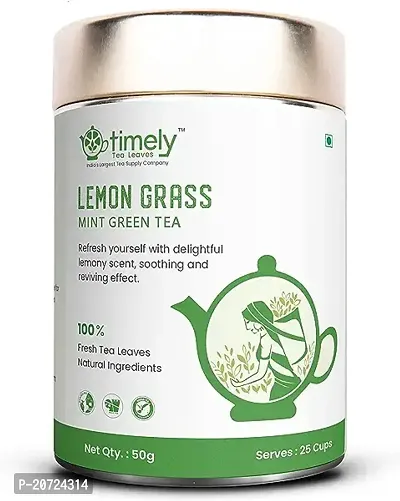 Timely Tea Lemongrass Green Tea for Boost Metabolismpromote sleep, relieve pain, Regulates High Blood Pressure, Burns fat|50gm, 25 cups packs |100% Natural-thumb0