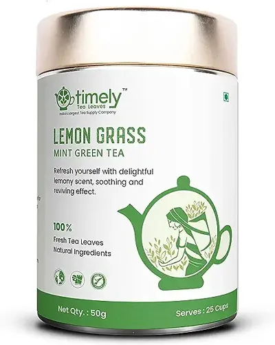 Timely Tea Lemongrass Green Tea for Boost Metabolismpromote sleep, relieve pain, Regulates High Blood Pressure, Burns fat|50gm, 25 cups packs |100% Natural