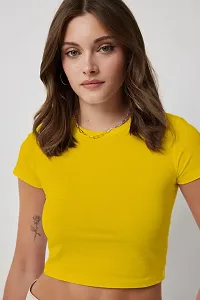 Stylish Yellow Cotton Solid Top For Women-thumb3