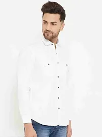 Reliable White Cotton Blend Solid Long Sleeves Casual Shirt For Men-thumb2