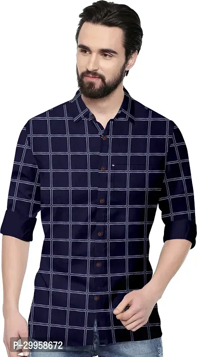 Reliable Blue Cotton Blend Checked Long Sleeves Casual Shirt For Men-thumb0