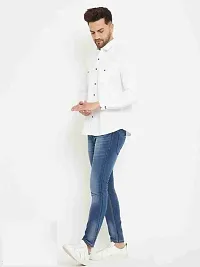 Reliable White Cotton Blend Solid Long Sleeves Casual Shirt For Men-thumb1