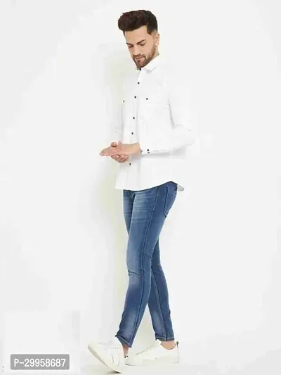 Reliable White Cotton Blend Solid Long Sleeves Casual Shirt For Men-thumb2