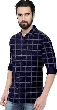 Reliable Blue Cotton Blend Checked Long Sleeves Casual Shirt For Men-thumb2