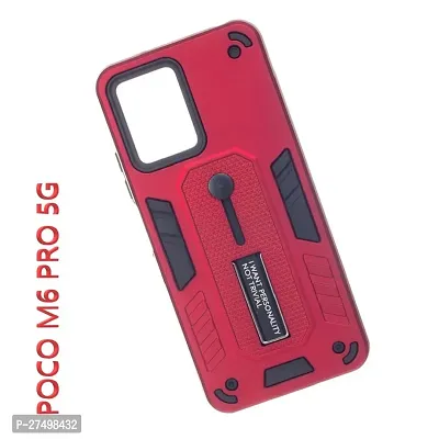 Stylish Polycarbonate Finger Strap With Stand View Back Cover For Poco M6 Pro 5G