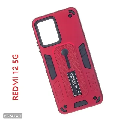 Stylish Polycarbonate Finger Strap With Stand View Back Cover For Redmi 12 5G - Redmi 12 4G