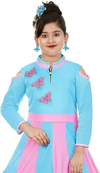 Girls Sky Blue and Pink Combination Lycra Blend Maxi Length Long Dress-thumb2