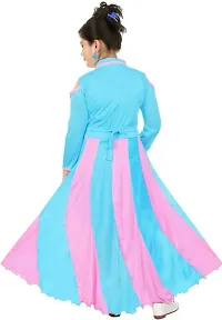Girls Sky Blue and Pink Combination Lycra Blend Maxi Length Long Dress-thumb3