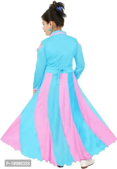 Girls Sky Blue and Pink Combination Lycra Blend Maxi Length Long Dress-thumb4