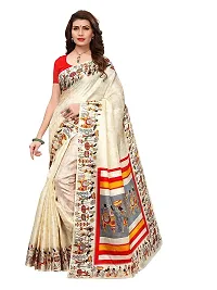 Spacekart Women?s Khadi Silk Saree With Unstitched Blouse Piece (Off-White) (Design 6)-thumb1