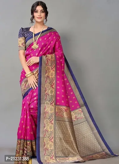 Fancy Silk Blend Saree with Blouse Piece for Women-thumb0