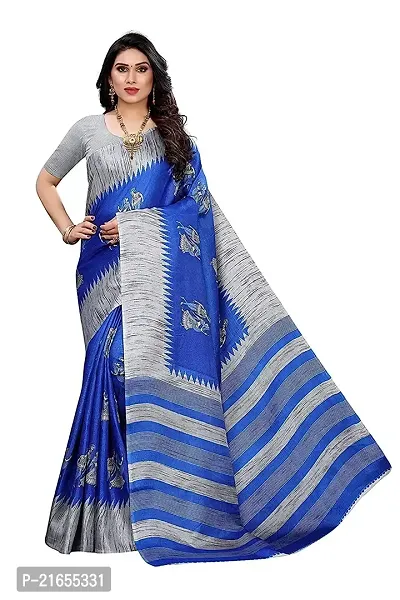 Spacekart Women?s Khadi Silk Saree With Unstitched Blouse Piece (Royal Blue) (Design 1)-thumb0