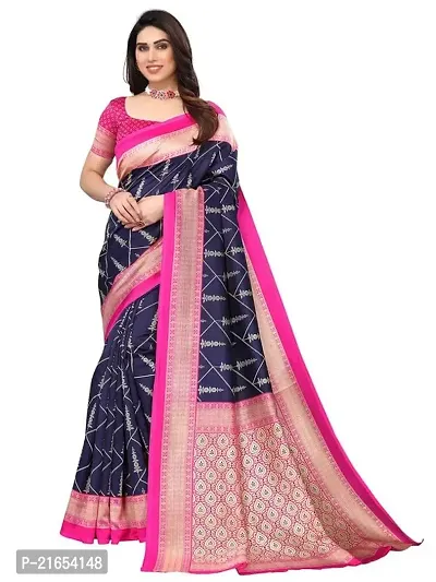 Spacekart Women's New Printed Silk Saree with Unstitched Blouse Piece-thumb0