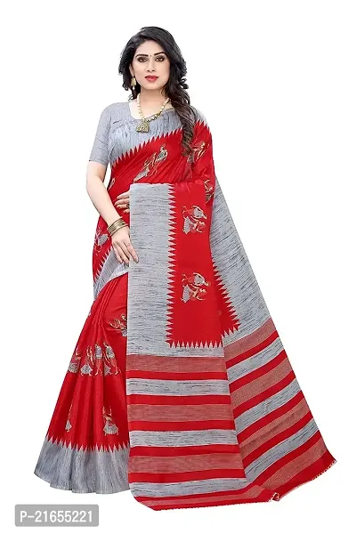 Spacekart Women?s Khadi Silk Saree With Unstitched Blouse Piece (Red) (Design 1)-thumb0