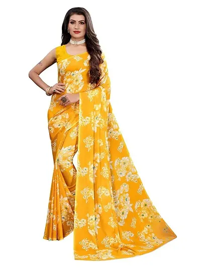 Spacekart Women's Floral Georgette Saree with Unstitched Blouse Piece