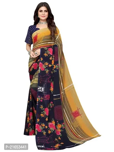 Spacekart Women's flowers print Georgette Saree with Unstitched Blouse Piece-thumb0