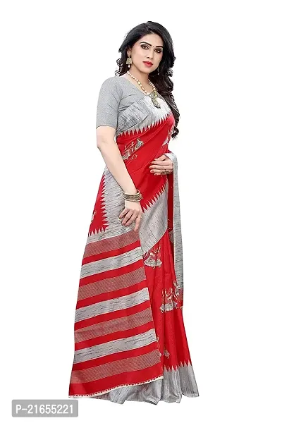 Spacekart Women?s Khadi Silk Saree With Unstitched Blouse Piece (Red) (Design 1)-thumb3