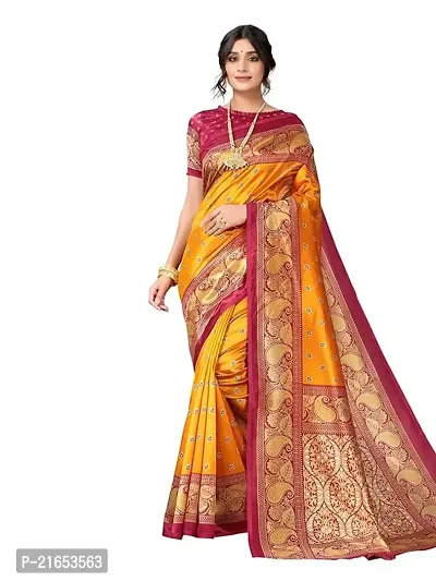 Spacekart women's Litchi silk Saree with Unstitched Blouse Piece-thumb0