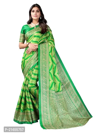 Spacekart Women?s Khadi Silk Saree With Unstitched Blouse Piece (Green) (Design 4)-thumb0