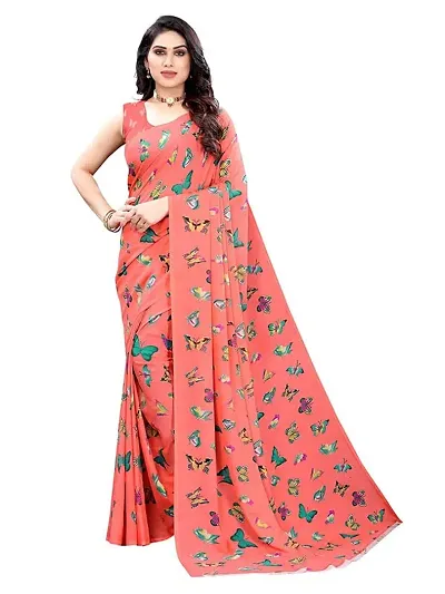 Spacekart Women's Digital print Georgette Saree with Unstitched Blouse Piece