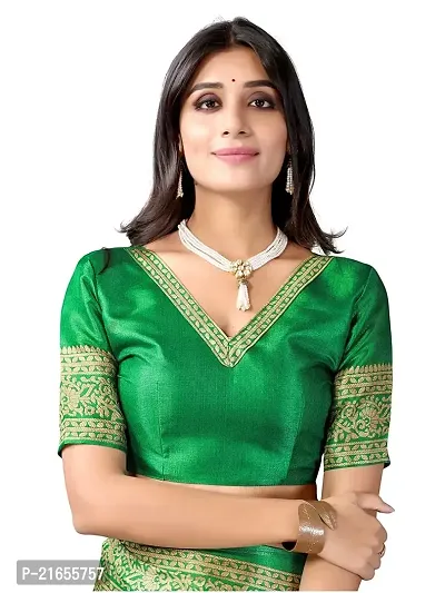 Spacekart Women?s Khadi Silk Saree With Unstitched Blouse Piece (Green) (Design 4)-thumb5