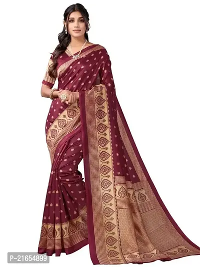 Spacekart Women's solid silk Saree with Unstitched Blouse Piece-thumb0