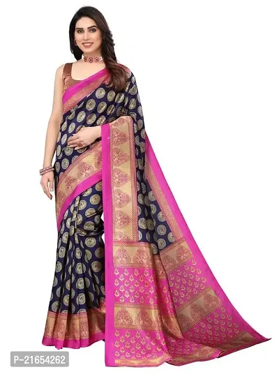 Spacekart women's Litchi silk Saree with Unstitched Blouse Piece-thumb0