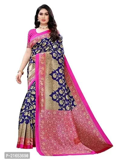 Spacekart Women's Printed Silk Saree and blouse piece