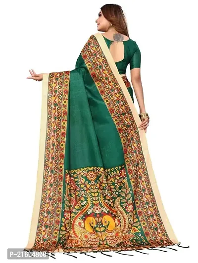 Spacekart Women?s Khadi Silk Saree With Unstitched Blouse Piece (Green) (Design 10)-thumb2