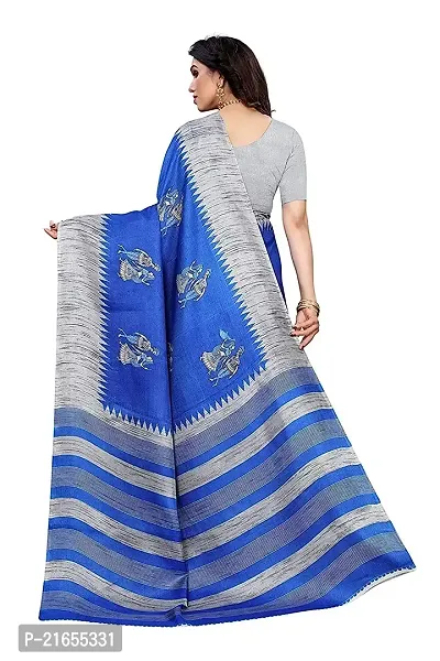 Spacekart Women?s Khadi Silk Saree With Unstitched Blouse Piece (Royal Blue) (Design 1)-thumb3