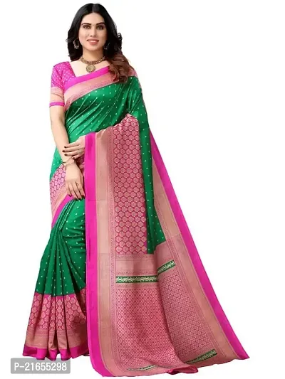 Spacekart Women's soft litchi Silk Saree with Unstitched Blouse Piece-thumb0
