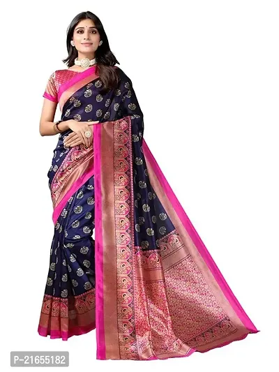 Spacekart Women's solid lichi silk Saree with Unstitched Blouse Piece-thumb0