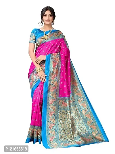 Spacekart Women's soft Silk Saree with Unstitched Blouse Piece-thumb0