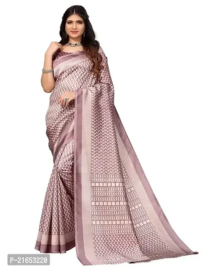 Spacekart Women's Printed Silk Saree with Unstitched Blouse Piece-thumb0