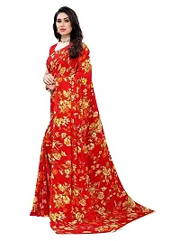 Spacekart Women's floral red Georgette Saree with Unstitched Blouse Piece-thumb1