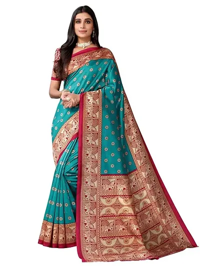 Fancy Silk Blend Saree with Blouse Piece for Women