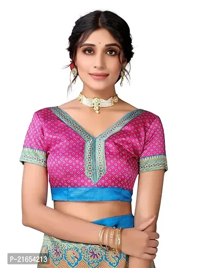 Spacekart women's Litchi silk Saree with Unstitched Blouse Piece-thumb4